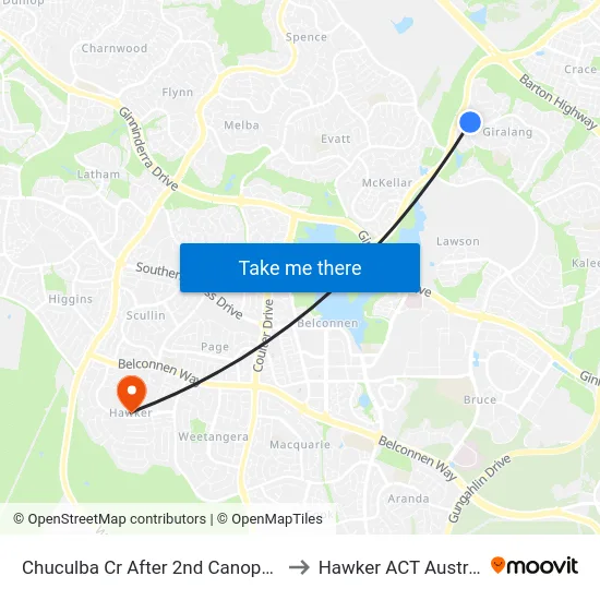 Chuculba Cr After 2nd Canopus Cr to Hawker ACT Australia map