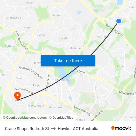 Crace Shops Redruth St to Hawker ACT Australia map