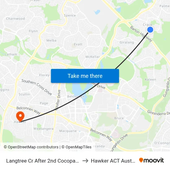 Langtree Cr After 2nd Cocoparra Cr to Hawker ACT Australia map