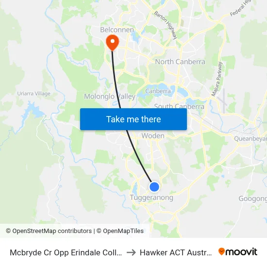 Mcbryde Cr Opp Erindale College to Hawker ACT Australia map