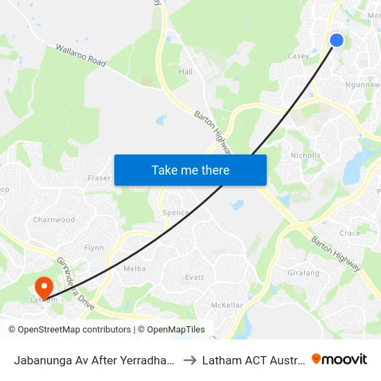 Jabanunga Av After Yerradhang St to Latham ACT Australia map