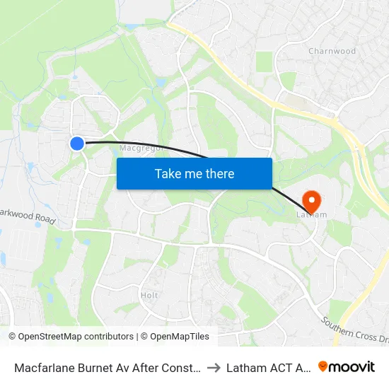 Macfarlane Burnet Av After Constance Stone St to Latham ACT Australia map