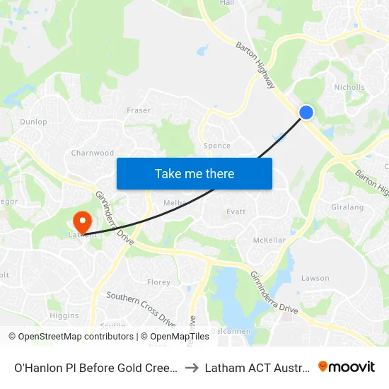 O'Hanlon Pl Before Gold Creek Rd to Latham ACT Australia map