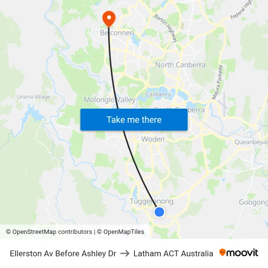 Ellerston Av Before Ashley Dr to Latham ACT Australia map