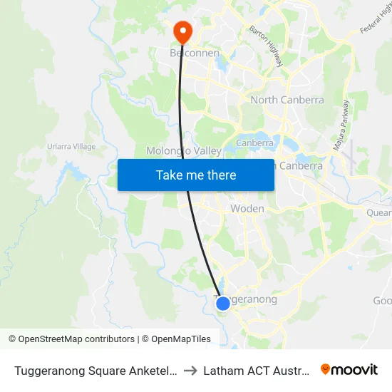 Tuggeranong Square Anketell St to Latham ACT Australia map