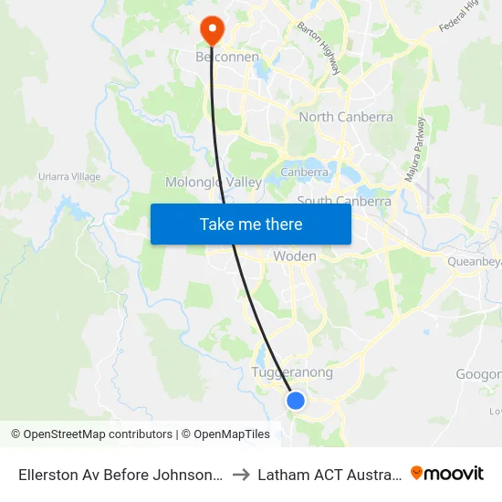 Ellerston Av Before Johnson Dr to Latham ACT Australia map