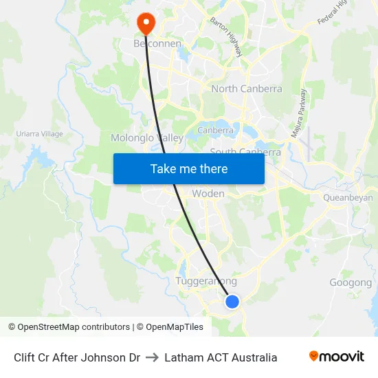 Clift Cr After Johnson Dr to Latham ACT Australia map