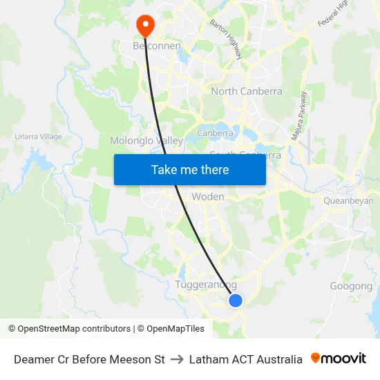 Deamer Cr Before Meeson St to Latham ACT Australia map
