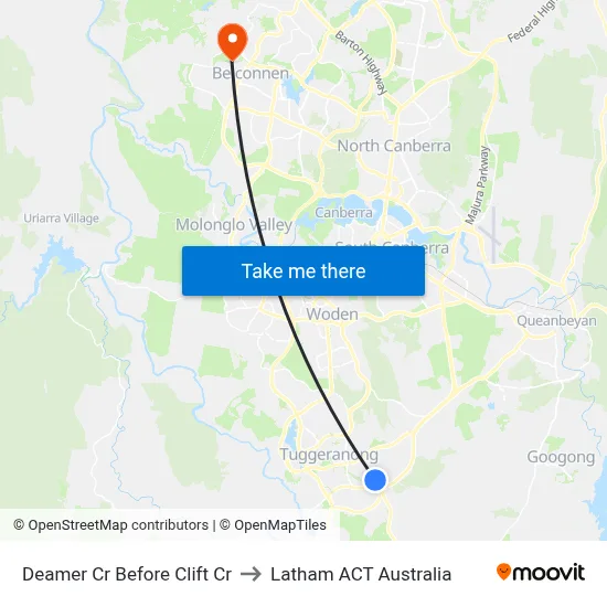 Deamer Cr Before Clift Cr to Latham ACT Australia map