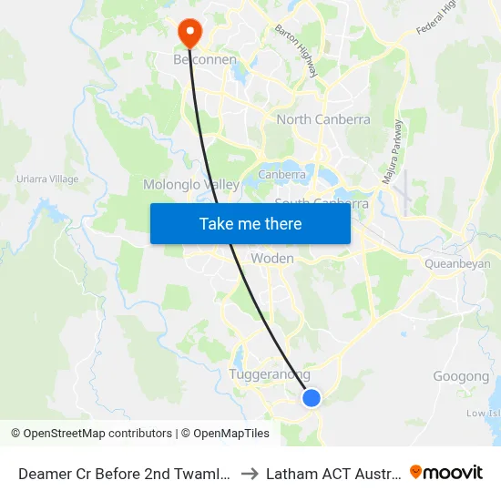 Deamer Cr Before 2nd Twamley Cr to Latham ACT Australia map