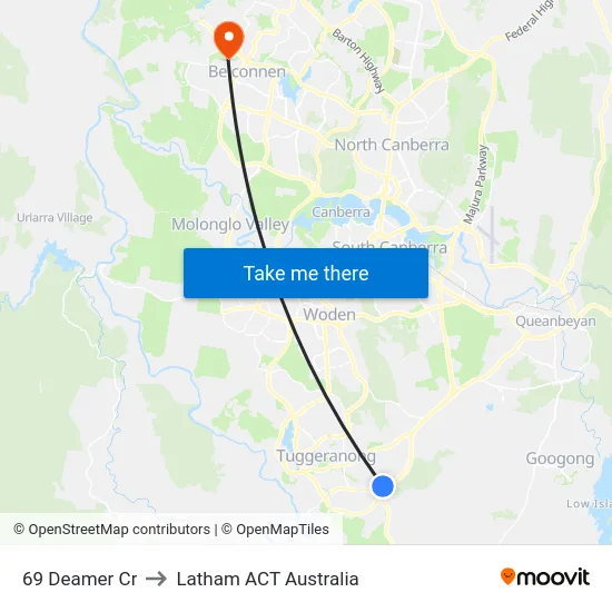 69 Deamer Cr to Latham ACT Australia map
