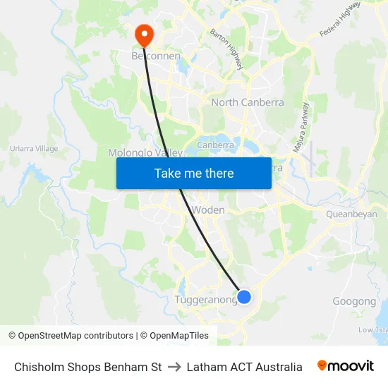Chisholm Shops Benham St to Latham ACT Australia map