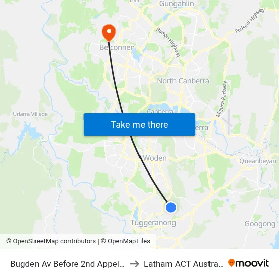 Bugden Av Before 2nd Appel Cr to Latham ACT Australia map