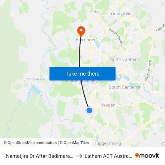 Namatjira Dr After Badimara St to Latham ACT Australia map