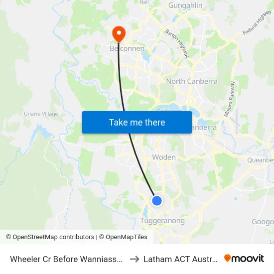 Wheeler Cr Before Wanniassa Hs to Latham ACT Australia map