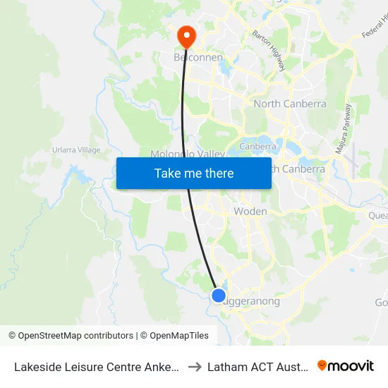 Lakeside Leisure Centre Anketell St to Latham ACT Australia map