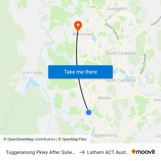 Tuggeranong Pkwy After Sulwood Dr to Latham ACT Australia map