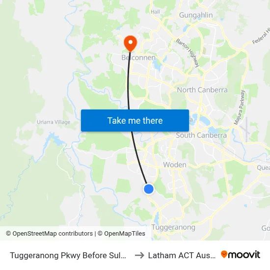 Tuggeranong Pkwy Before Sulwood Dr to Latham ACT Australia map
