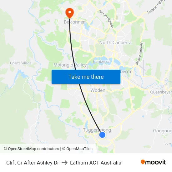 Clift Cr After Ashley Dr to Latham ACT Australia map