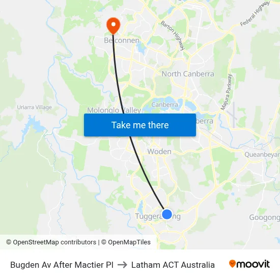 Bugden Av After Mactier Pl to Latham ACT Australia map