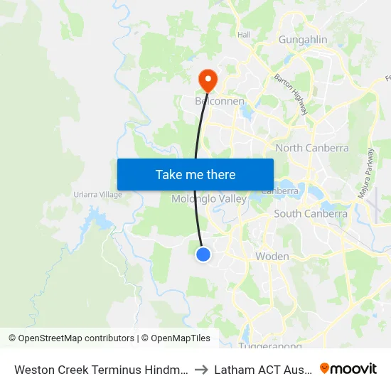 Weston Creek Terminus Hindmarsh Dr to Latham ACT Australia map