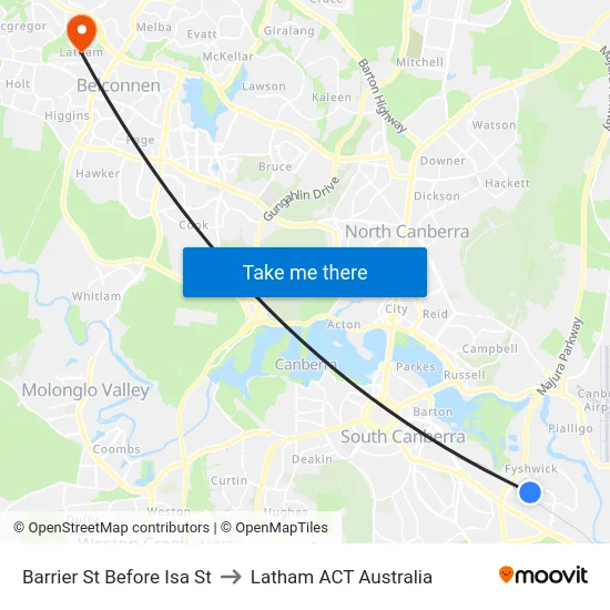 Barrier St Before Isa St to Latham ACT Australia map
