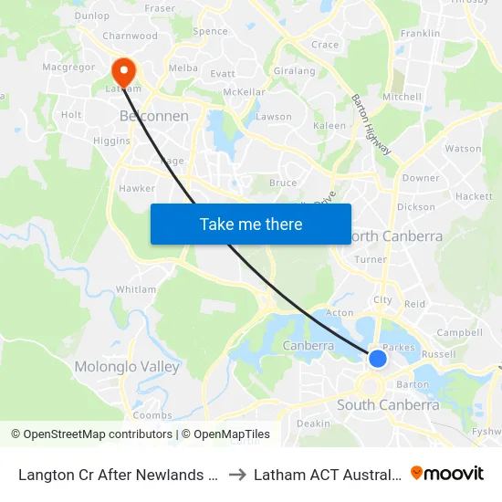 Langton Cr After Newlands St to Latham ACT Australia map