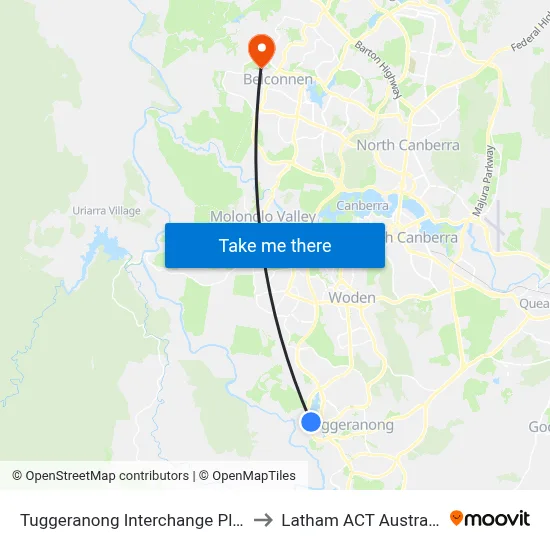 Tuggeranong Interchange Plt 3 to Latham ACT Australia map