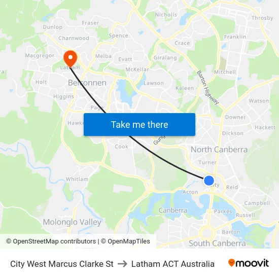 City West Marcus Clarke St to Latham ACT Australia map