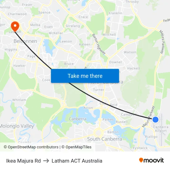 Ikea Majura Rd to Latham ACT Australia map