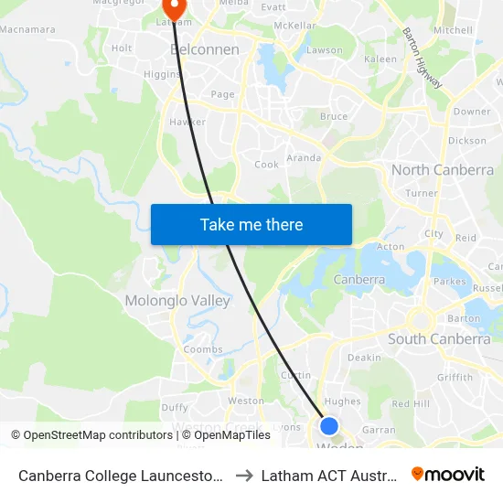 Canberra College Launceston St to Latham ACT Australia map
