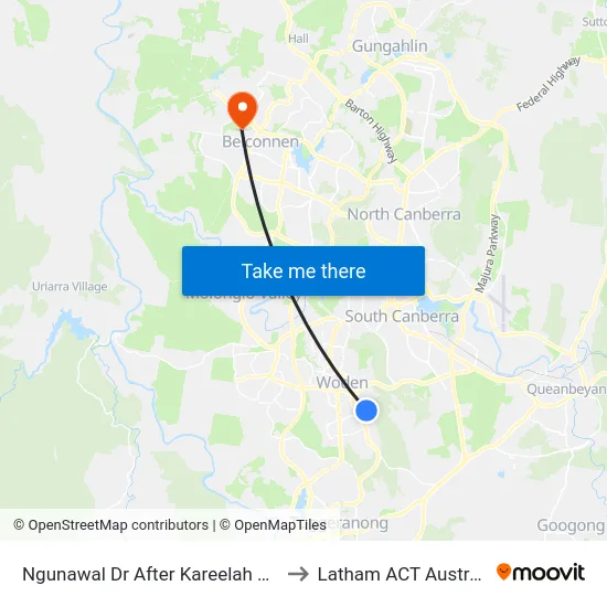 Ngunawal Dr After Kareelah Vsta to Latham ACT Australia map