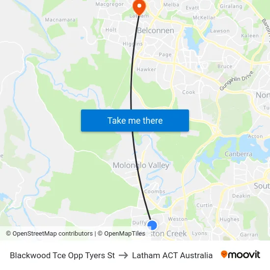 Blackwood Tce Opp Tyers St to Latham ACT Australia map