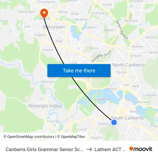 Canberra Girls Grammar Senior School Melbourne Av to Latham ACT Australia map