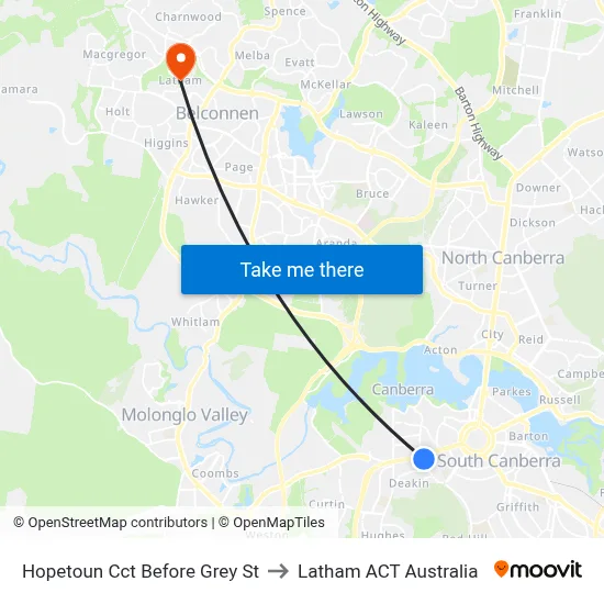 Hopetoun Cct Before Grey St to Latham ACT Australia map