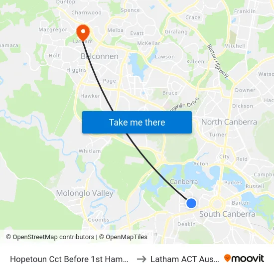 Hopetoun Cct Before 1st Hampton Cct to Latham ACT Australia map