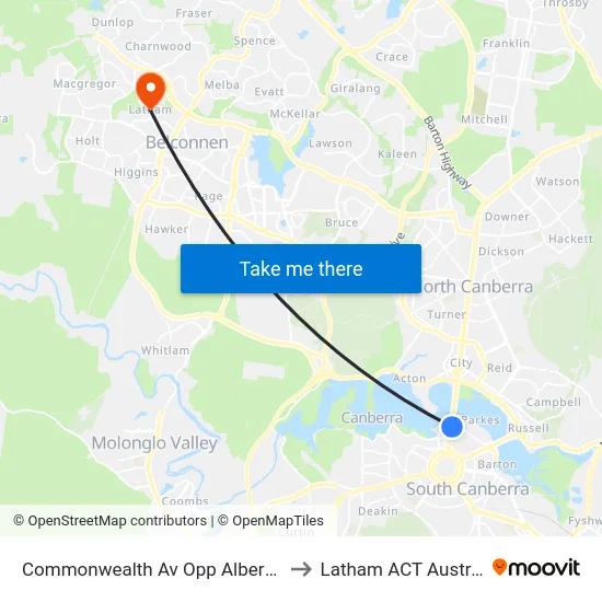 Commonwealth Av Opp Albert Hall to Latham ACT Australia map