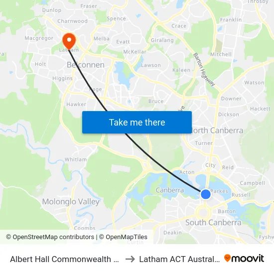 Albert Hall Commonwealth Av to Latham ACT Australia map