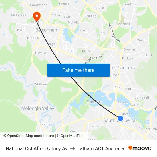 National Cct After Sydney Av to Latham ACT Australia map