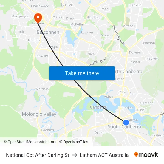 National Cct After Darling St to Latham ACT Australia map