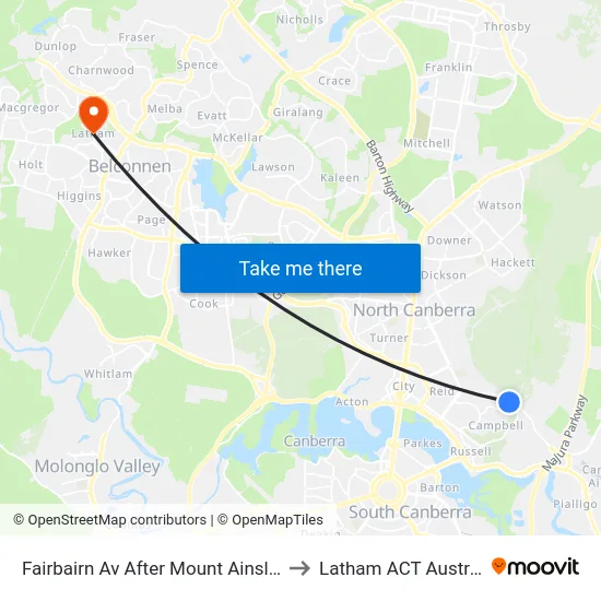 Fairbairn Av After Mount Ainslie Dr to Latham ACT Australia map