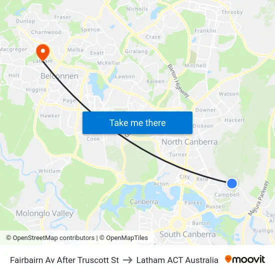 Fairbairn Av After Truscott St to Latham ACT Australia map
