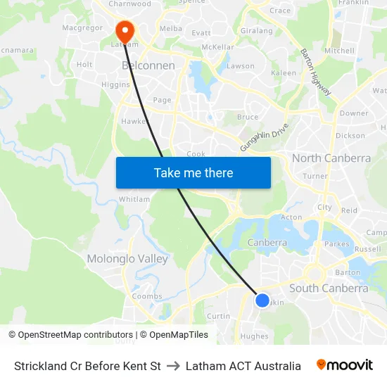 Strickland Cr Before Kent St to Latham ACT Australia map