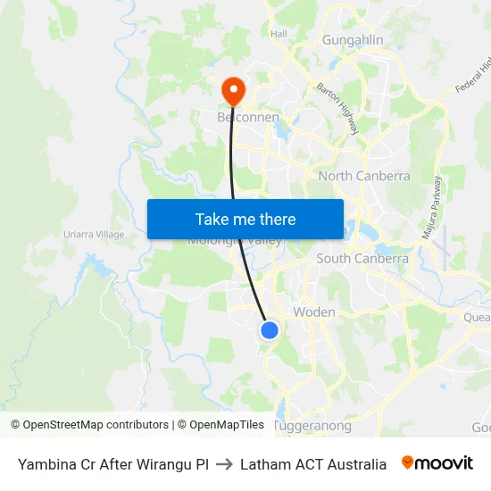 Yambina Cr After Wirangu Pl to Latham ACT Australia map