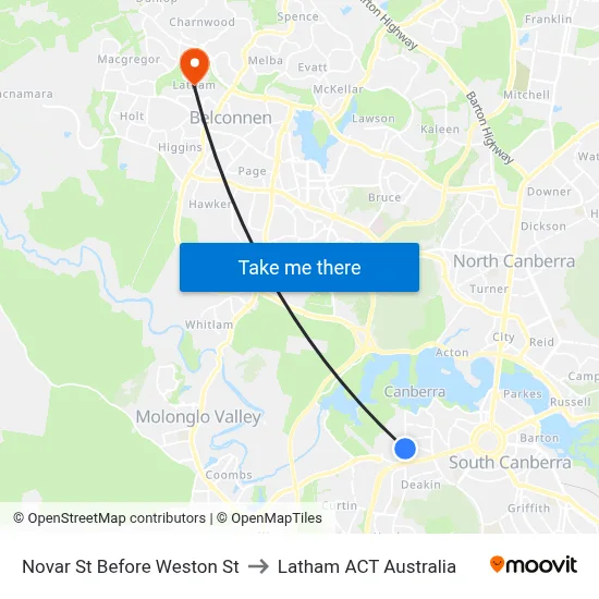 Novar St Before Weston St to Latham ACT Australia map