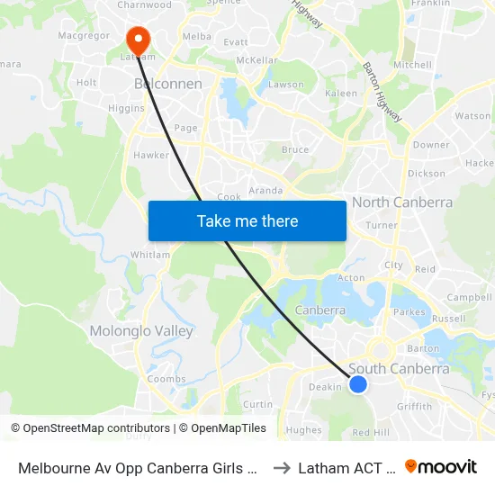 Melbourne Av Opp Canberra Girls Grammar Senior Sch to Latham ACT Australia map