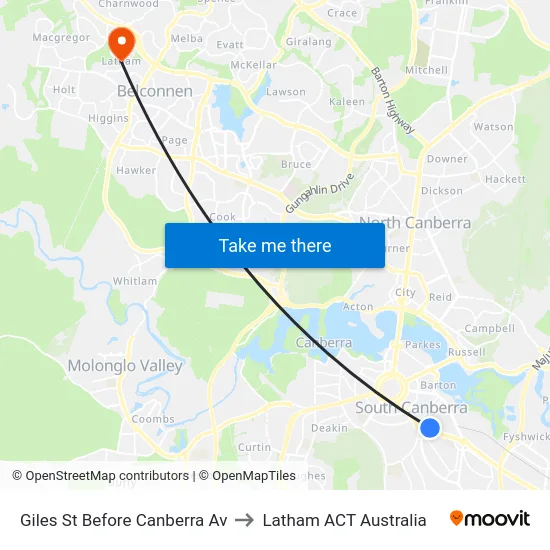 Giles St Before Canberra Av to Latham ACT Australia map