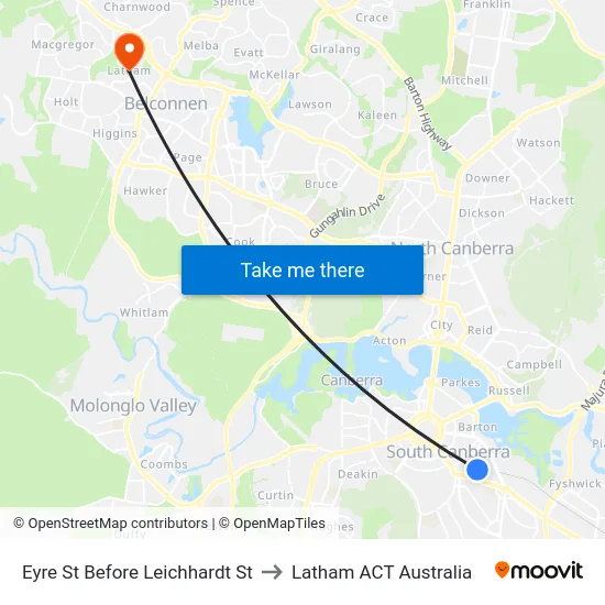 Eyre St Before Leichhardt St to Latham ACT Australia map