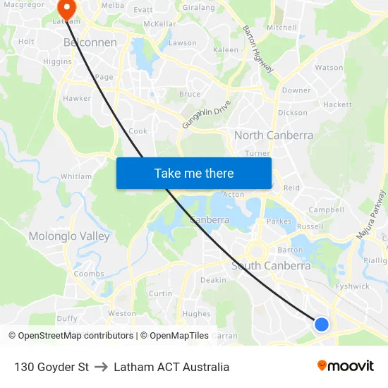 130 Goyder St to Latham ACT Australia map