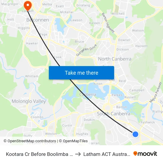 Kootara Cr Before Boolimba Cr to Latham ACT Australia map